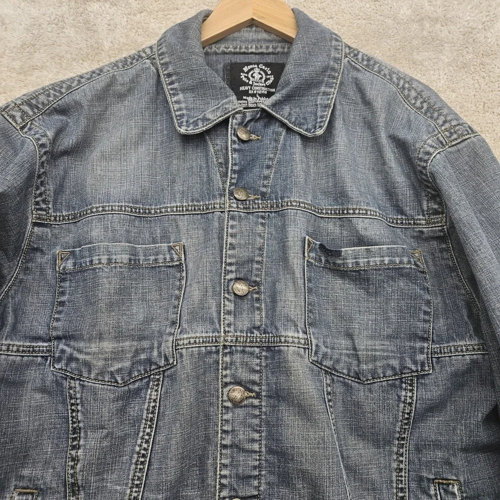 Vintage Denim Trucker Jacket Mens L Faded Monte Carlo Polo Jockey Club Heavy Y2K